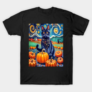 Cat Van Gogh Style Halloween Pumpkins T-Shirt